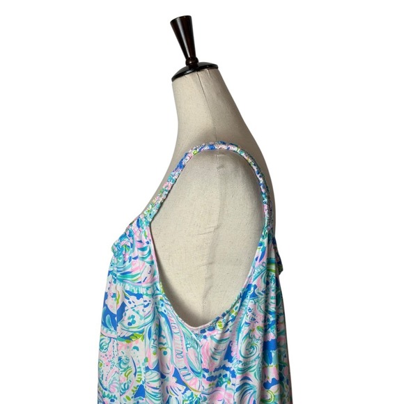 Lilly Pulitzer Dress Women XXL Blue Pink Floral Loro Swing Dream Team Mini Boho - Picture 7 of 12